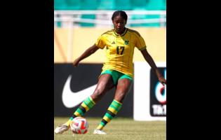 Defender Njeri Butts in action for the young Reggae Girlz during yesterday’s Concacaf Under-20 Championships match against Panama at the Estadio Feliz Sanchez in the Dominican Republic. Jamaica won 4-1. 
