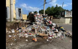 An overloaded garbage skip in Paradise Court, on 10th Street, Arnett Gardens, St Andrew.
