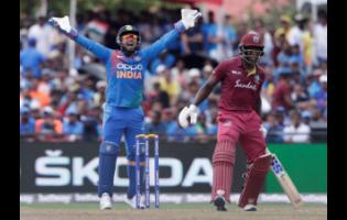 India wicketkeeper Rishabh Pant (left)  appeals for a leg before wicket decision against  West Indies’ Rovman Powell during a T20 international on Sunday, August 4, 2019, in Lauderhill, Florida. 