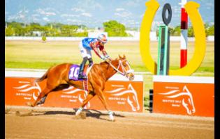 NOBLE IMPULSE, ridden by Tevin Foster, wins the four-year-old and upwards Restricted Allowance Stakes over five and a half furlongs at Caymanas Park in January last year.