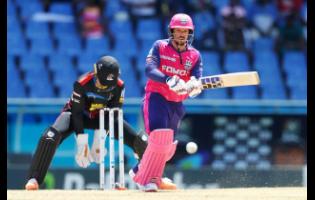 Quinton De Kock of Barbados Royals bats during the men’s 2024 Republic Bank Caribbean Premier League T20 cricket match  against Antigua & Barbuda Falcons and Barbados Royal at Sir Vivian Richards Cricket Ground on Wednesday night in Antigua.