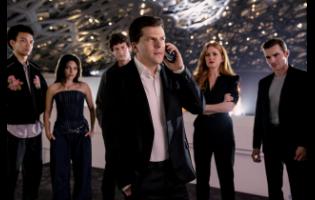 Credit: AP This image released by Lionsgate shows (from left) Justice Smith, Ariana Greenblatt, Dominic Sessa, Jesse Eisenberg, Isla Fisher and Dave Franco in a scene from “Now You See Me: Now You Don’t.”