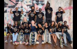 Jamaica Skate-Culture Foundation crew with certified instructors, street art artists and the ‘Educated’ demonstration team at the Germaican Skate Tour 2025-2026 opening day’s activities downtown Kingston on Friday. German ambassador Jan Hendrik Van Thiel (fifth left), who is financing Remy Walter (back row, sitting, second left) poses with his crew and attendees.