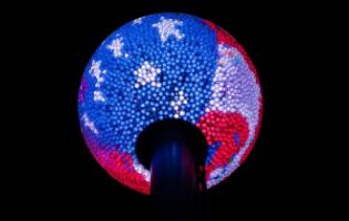 This image provided by America250 in December 2025 shows the New Year’s Eve ball designed for the U.S.’s 250th year. 