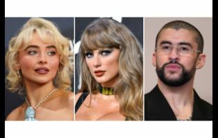 Credit: AP Uncredited This combination of photos shows (from left) Sabrina Carpenter, Taylor Swift and Bad Bunny. AP