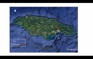 Google Earth image from the Earthquake Unit showing the epicentre of Thursday night’s magnitude-3.1 quake, about five kilometres north of Stony Hill, St Andrew.