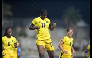 Khadija Shaw (centre) scored twice in Jamaica’s 3-2 win.