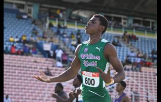 Credit: Gladstone Taylor Sanjay Seymore with an early celebration in the Under-20 boys’ 200m finals on day three of the Carifta Trials held at the National Stadium in Kingston on Sunday, March 8.