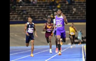 Tahj Marques White of Kingston College anchors the 4x400m relay team to victory in the final event of the Gibson McCook Relays 2025 held at the National Stadium on Saturday, February 22.