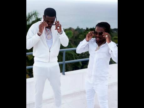 Credit: Contributed International star Safaree and reggae-dancehall entertainer Jahmiel on the set of ‘No Regular Girl’.