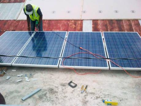The solar panels being installed.