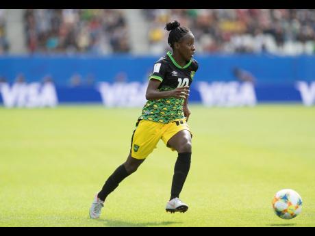 Jody Brown dribbles the ball in Jamaica’s opening game against Brazil at the FIFA Women’s World Cup on Sunday.