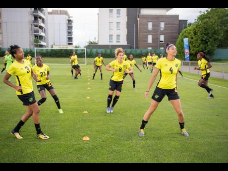 Reggae Girlz  executing a set drills in a training session ahead of their final Group C match against Australia today.