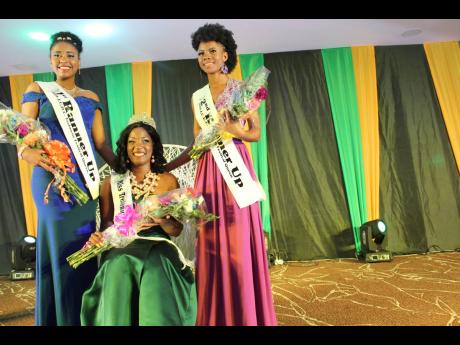 Nordi-Kaye Wiggan, Miss Trelawny Festival Queen 2019, is flanked by first runner-up Keryce Dookie (left) and Tilleisa Graham, second runner-up. The coronation took place at Royalton White Sands on Sunday.