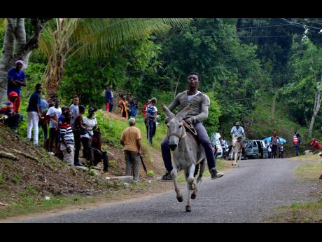 Macaroni, with jockey Ryan Maddix aboard, pulls away from Razor, ridden by John Dawkins.