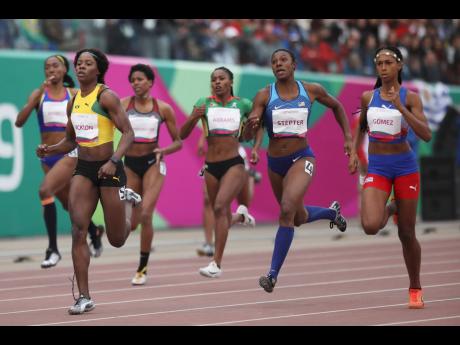 Shericka Jackson of Jamaica wins heat one of the women’s 400m semi-finals.