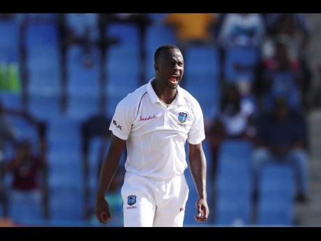 West Indies’ bowler Kemar Roach appeals during day one of the first Test.