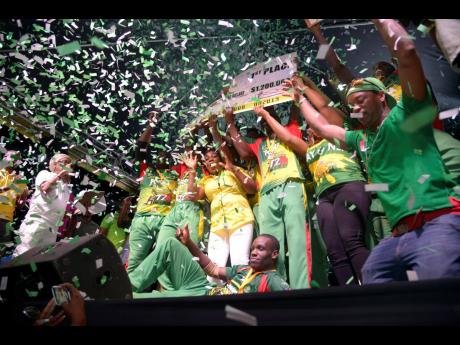Gayle Cricket Club celebrate after claiming the 2019 SDC/ Wray & Nephew National T20 community cricket title yesterday.