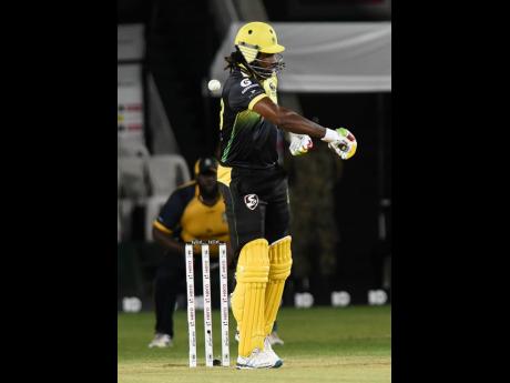 Christopher Gayle reacts after he was out caught behind for a first ball duck last night at Sabina Park.  St Lucia Zouks beat the Jamaica Tallawahs by five wickets.