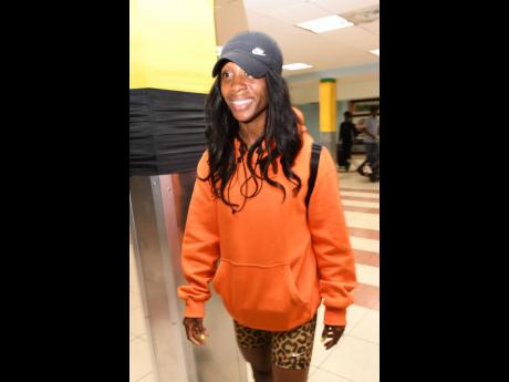 2019 World Championships 100m gold medallist Shelly-Ann Fraser-Pryce at the Norman Manley International Airport shortly after her arrival from  Doha, Qatar.