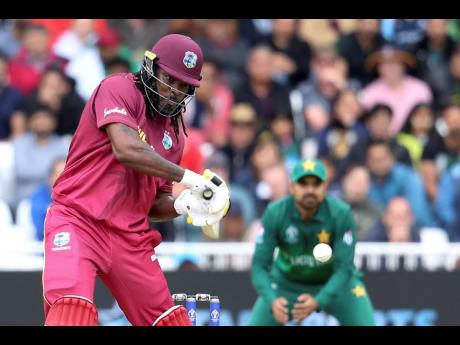 West Indies’ Chris Gayle plays a shot against Pakistan during a Cricket World Cup match at Trent Bridge cricket ground in Nottingham, England, on Friday, May 31. 