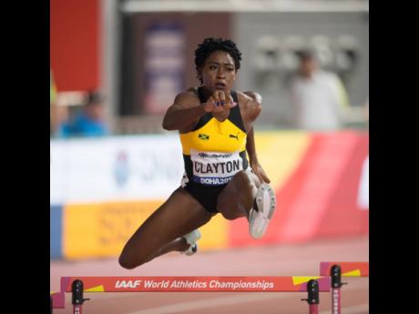 Rushell Clayton competes in the final of the women’s 400m hurdles final at the recently concluded Doha World Championships.