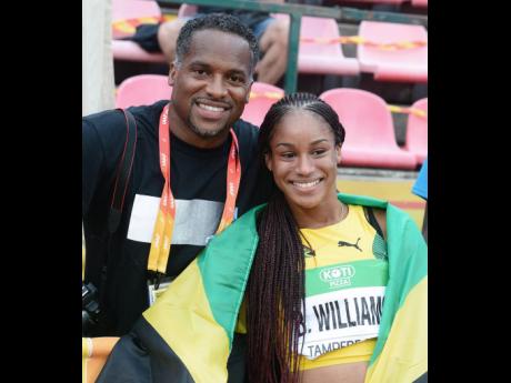 Credit: Collin Reid Sprinter Briana Williams (right) and coach Ato Boldon.