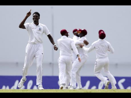 West Indies fast bowler Alzarri Joseph celebrates dismissing England captain Joe Root during day one of the second Test match at the Sir Vivian Richards Stadium in North Sound, Antigua and Barbuda, last year.