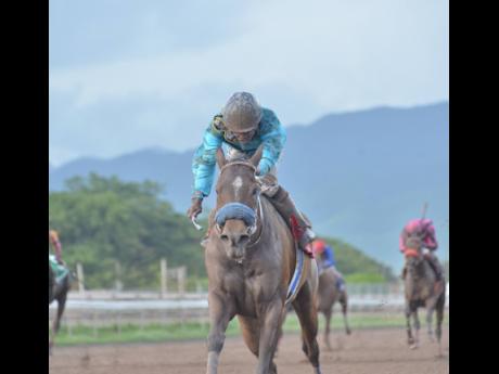 File
Dane Nelson aboard Princess Ava gallops to victory in the Seymour Mullings  Trophy over 1600m at Caymanas Park on December 12, 2019.