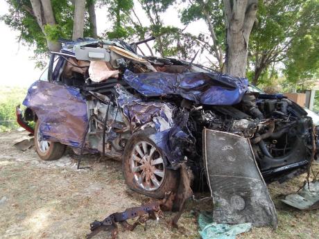 The wreckage of the Honda CR-V.