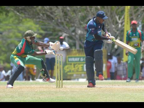 File
Johnson Mountain’s Jair Campbell in action against Gayle at the Ultimate Cricket Oval in St Ann last year.