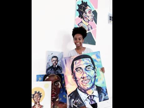 Shana-Gail Young shows off some of her pieces titled ‘Andrew Holness: Man of the People’.