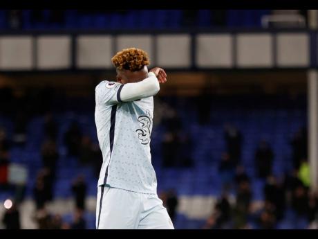 Chelsea’s Tammy Abraham reacts at the end of the English Premier League match between Everton and Chelsea at Goodison Park in Liverpool, England, Saturday, December 12, 2020.