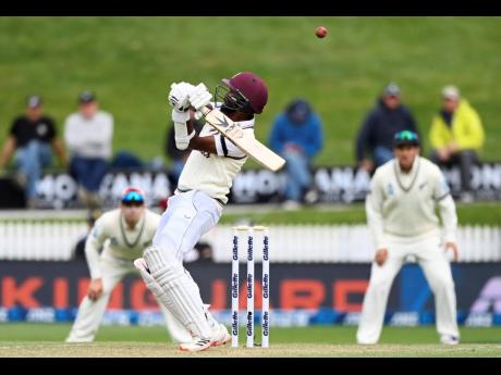Credit: AP West Indies’ Kraigg Brathwaite bats against New Zealand on day three of their first Test in Hamilton, New Zealand, on Saturday, December 5, 2020.