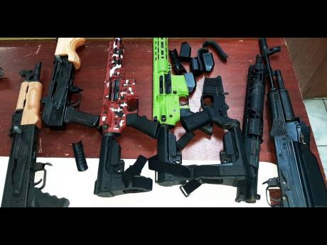 The assault rifles that were seized on Monday evening.