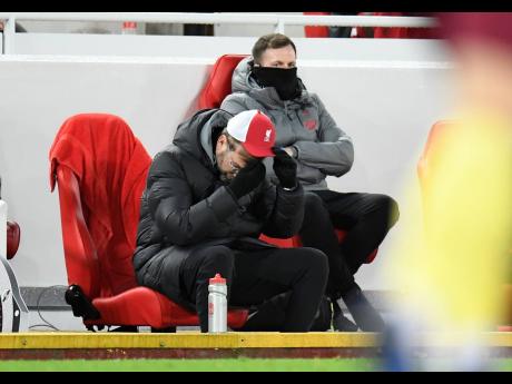 Liverpool's manager Jurgen Klopp reacts during the English Premier League match yesterday.