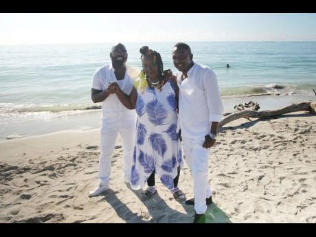 Richie Stephens (left) Yvonne Sterling and Little Lenny on set of the video shoot for ‘Thank You Lord’.