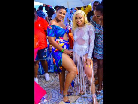 Beauties share lens space at Mamosa Bikini breakfast party in Wickie Wackie, Bull Bay, St Andrew.


