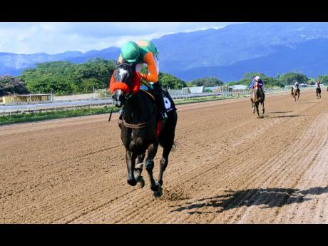 FILE
ACTION ANN (front), ridden by Omar Walker, is well clear of rivals and wins the fifth race at Caymanas Park on Wednesday, December 23, 2020.