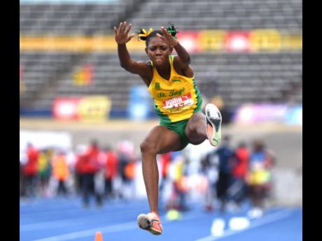 St Jago’s Shantae Foreman leapt to victory in the Class One long Jump competition at the ISSA/GraceKennedy Boys and Girls’ Athletics Championships inside the National Stadium on Saturday, May 15, 2021.