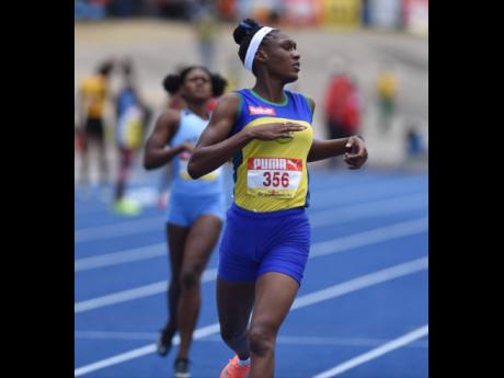 Rusea’s High School’s Aalliyah Francis at the ISSA/GraceKennedy Boys and Girls’ Athletics Championships at the National Stadium on Saturday.