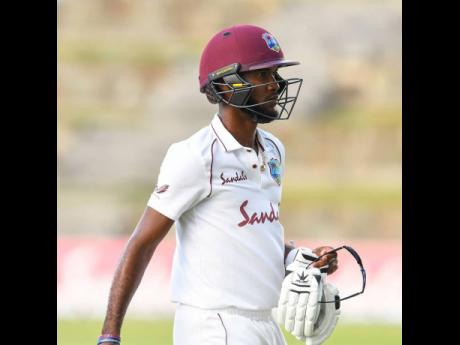 Kraigg Brathwaite walks off after being dismissed for six runs during the West Indies’ second Innings. 