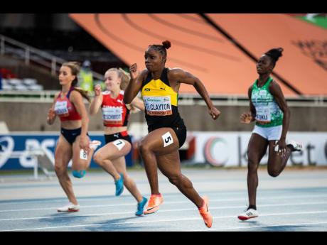 Credit: File Jamaica’s Tina Clayton (second right) powering to victory in the women’s 100m final at the World Under-20 Championships in Nairobi, Kenya, in August.