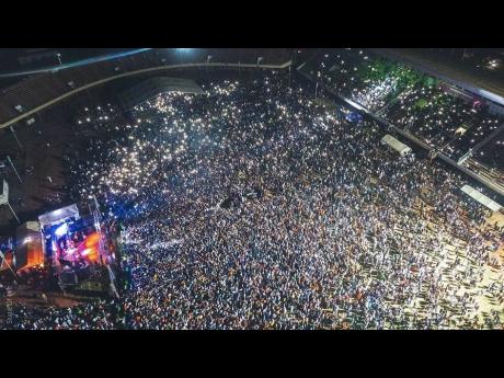 An aerial shot of the stadium during Popcaan’s performance.