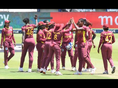 West Indies Women celebrate victory over hosts South Africa in their second One-Day International played in Johannesburg yesterday.