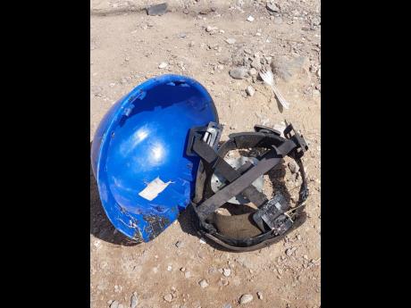  The damaged head gear that was worn by Ainsley Scott.