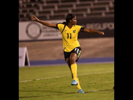 Senior Reggae Girlz captain Khadija Shaw netted a double in yesterday’s 6-1 triumph over Grenada.