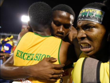 Credit: File Excelsior High School athletes celebrate their victory in the boys’ 4x400m open relay finals at the ISSA/GraceKennedy Boys and Girls’ Athletics Championships at the National Stadium in Kingston on Saturday, March 30, 2019. Excelsior High ranks first among schools that will be vying to win that closing event at Saturday’s Gibson McCook Relays at the National Stadium.