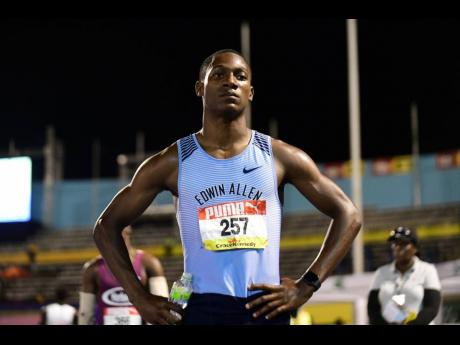Edwin Allen’s Bryan Levell after winning the boys’ Class One 100-metre event at the ISSA/GraceKennedy Boys and Girls’ Athletics Championships inside the National Stadium yesterday. 