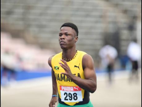 Credit: Gladstone Taylor Jamaica’s DeAndre Daley in action in the Boys U-20 100m preliminary round at the Carifta Games in Kingston on Saturday.